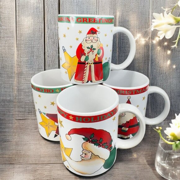 1994 Signature Housewares Santa Coffee Mug Cup Set 4 All Different Mugs Cups VTG - Picture 1 of 16